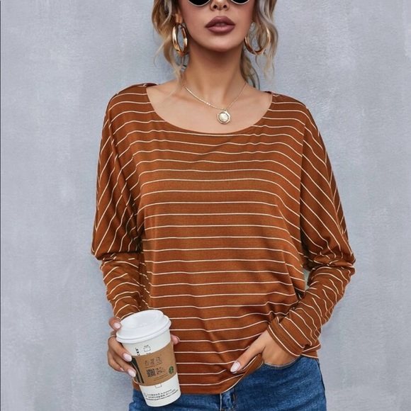 Boho striped drop shoulder long sleeve top - Picture 2 of 15